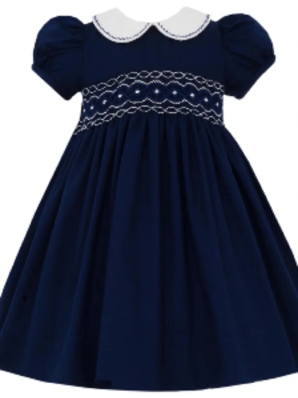 Anavini Navy Blue Viyella Float Dress - Smocked with Peter Pan Collar - Size 3T